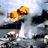 Static pixelated image of a yellow figure with orange accents running on water near dark silhouettes, likely representing Pearl Harbor attack scene.