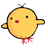 Three yellow chick icons with black outlines, red feet, and small black eyes, each in a different pose against a gray background.