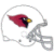 A pixelated red bird with black and yellow facial features sits inside a gray football helmet outline on white background.