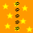 Animated orange background with yellow stars and repeating black text :P in vertical