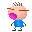 Pixelated character with pink mouth, blue shirt, and black limbs in walking animation sequence.