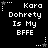 Pixelated text 'Kara Dohrety Is My BFFE' repeated in six positions with alternating star and dot border elements on black background