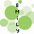 Pixelated green and light green circular shapes surround vertical black text spelling 'EMILY' on a white background.