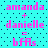 Pixelated cyan background with black dots, pink text reading 'amanda + danielle = bfas' repeated twice in a