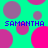 Pixelated cyan background with overlapping pink and purple circles, two instances of blue text reading "SAMANTHA" in pixel font.