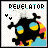 Animated icon with black body, blue and yellow eyes, pink/red accents, white background, and 'REVELATOR' text above.