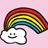 Pixelated rainbow arch over a smiling cloud on pink background, with red text reading "I See in RAINBOW VISION" on black side.
