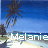 A static beach scene with palm trees, blue water, and a sandy shore overlaid with the name 'Melanie' in white text.