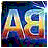 Two side-by-side animated frames of a stylized 'AB' logo with gradient colors and pixelated edges against a dark background.