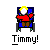 Pixel art icon of a person in a wheelchair with yellow hair, red shirt, brown pants, and blue chair, below text reading 'Timmy!'