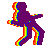 Six 50x50 pixel stick figure icons arranged in a 3x2 contact sheet, each with distinct solid colors and rainbow-colored outlines on a gray background.