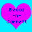 Two identical pink heart-shaped icons with blue text reading "Becca -n- Jarrett" on a bright blue background, displayed side-by-side.