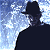 Animated contact sheet showing six sequential frames of a dark silhouette character with a fedora and clawed glove against a bright blue background, arranged in 3x2 grid.