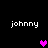 Pixelated text 'johnny' appears four times on a black background with three pink and purple heart icons in different positions.