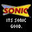 Four-frame animated contact sheet showing variations of a Sonic the Hedgehog-themed icon with changing text colors and logo shapes.