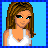 Pixel art contact sheet showing four frames of a female character in white tank top and pink pants with text "sporty lil shorty" on blue background.