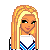Pixel art of a blonde cheerleader in blue and white uniform with text 'I hate cheerleaders' below, one version crossed out.