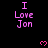 Pixelated text and heart symbols in pink on black background with gray corner overlay.