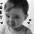 A 4-frame contact sheet of a child's face in grayscale with repeated text and heart symbols, arranged in a 2x2 grid on a gray background.