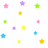 A static grid of 12 distinct pixelated star icons in various colors on a white background, each with soft glow effects and no visible text or symbols.
