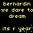Yellow pixelated text on black background repeats 'bernardin we dare to dream its r year' in multiple with scattered white dots