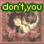 Animated sequence of a couple in an embrace with changing text above them, set against a floral background.