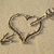 A static pixelated icon depicts a heart shape formed by a curved line with an arrow piercing through it, set against a light beige background.