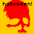 Pixelated skull with orange hair and 'halloween!' text on yellow background, showing color variation across frames.