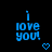 Blue pixelated text 'i love you!' on black background with heart and arrow symbols changing across frames.