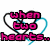 Two pixelated heart-shaped text graphics with interlocking outlines, one pink and one red, each containing distinct phrases.