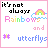 A 4x3 contact sheet of animated frames showing a pixel art icon with rainbow text and butterfly variations, each frame displaying different spelling attempts for "butterfly" under the phrase "it's not always Rainbows and" with a small rainbow graphic above.