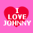 Four identical red heart-shaped icons with white text "I LOVE JOHNNY" on a pink background, arranged in a