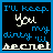 Pixelated text on black background with blue border, displaying "I'll keep you my dirty 'w secret" in varying colors across six