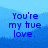 Blue pixelated text on a blue gradient background with gray section, displaying phrases about love and heart.