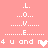 Pixelated pink background displays 'LOVE' text with dotted lines, two instances of '4 u and me', and heart symbols in white and light pink.