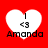 Four identical white heart-shaped icons on red background, each containing black text 'I <3 Amanda' with a vertical line above the heart.
