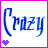 A 2x2 contact sheet of three animated frames showing the word 'Crazy' in different colors with heart symbols, each frame enclosed by a colored border.