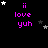 Pixelated text 'ii love yuh' in purple with white and gray stars on black background, animated star positions across frames.