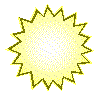 identical yellow starburst shapes with jagged edges on a gray background, each with a white center and yellow outline