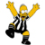 Pixelated character with yellow skin, black pants, white shirt, and red mouth in dynamic pose with arms raised high.