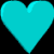 Animated sequence of cyan heart shapes in various 3D orientations against a black background, with one frame showing a vertical bar.