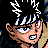 Pixelated anime character with spiky black hair and blue highlights, wearing a blue outfit, with visible text 'Anime IM' and 'COM' on a black background.