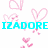 Pixelated pink hearts float over cyan text reading 'IZADORE IS THE BEST' on a white background with partial gray overlay.