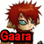 Pixelated anime-style character with spiky red hair and green eyes, wearing a black banner reading 'Gaara' in bold red letters.