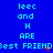 Blue background with repeated cyan text blocks reading 'leec and H ARE' and 'Best FRIEND' in pixelated font, arranged in a pattern