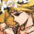 Anime-style character with long blonde hair holding a golden object, next to black background with white text.