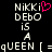 Pixelated text displays 'NIKKi DEbO i5 A qUEEN [ =qUEEN [ =' with a pink heart symbol replacing the 'i' in 'NIKKi' on the left side of the image.