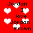 Red background with white pixelated hearts and black text reading "Jordan I love Jordan Brown" in a repeating pattern.