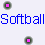A pixelated animated contact sheet showing a softball-themed icon with text and a cartoon character, surrounded by pink square accents on a gray background.