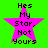 Four identical pink star icons with black text on a bright green background, arranged in a
